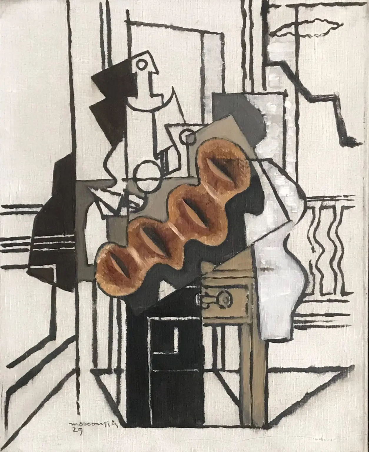 Louis Markus MARCOUSSIS (1883-1941), *Gueridon devant le balcon*, 1929, Signed and dated lower left: 'marcoussis 29', Oil on canvas, 41.3 x 33.2 cm; 16 ¼ x 13 1/8 inches